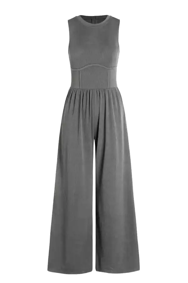 Round Neck Sleeveless Jumpsuit With Pockets