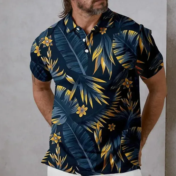 Layered Short Sleeve Button Up Polo Shirt