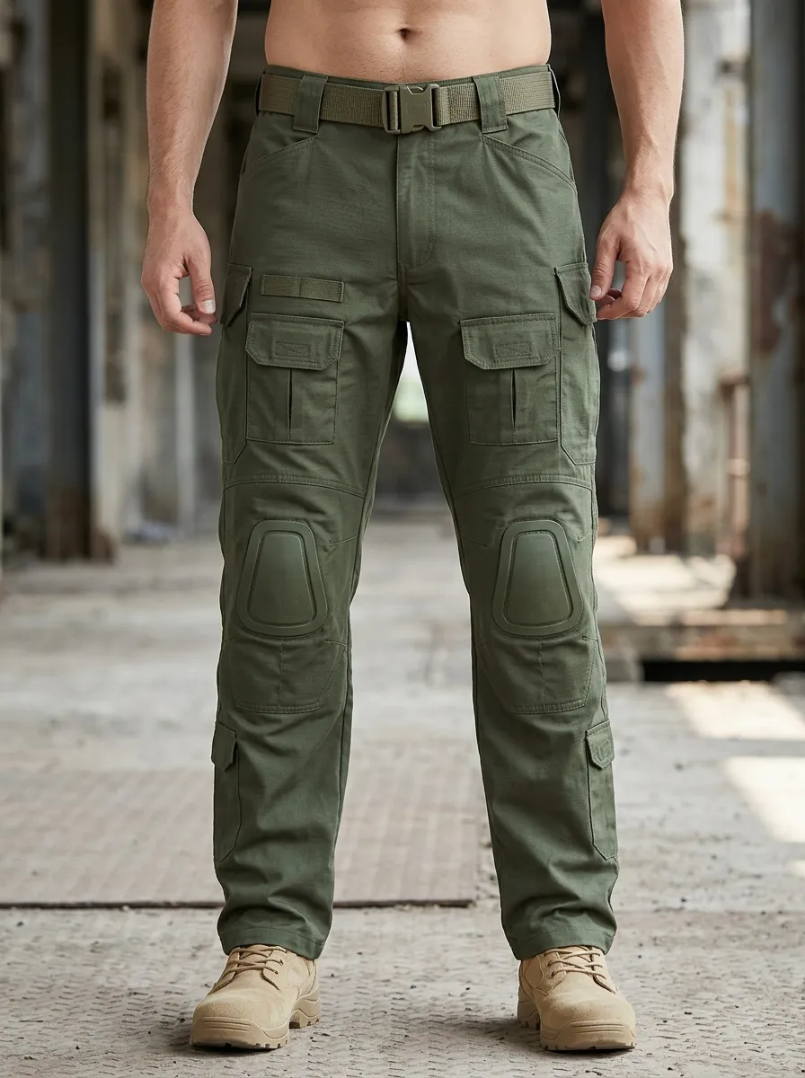 Men's Tactical Outdoor Army Green Knee Pad Cargo Pants