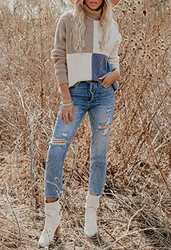 Women's Cable Knit Turtleneck Pullover Sweater