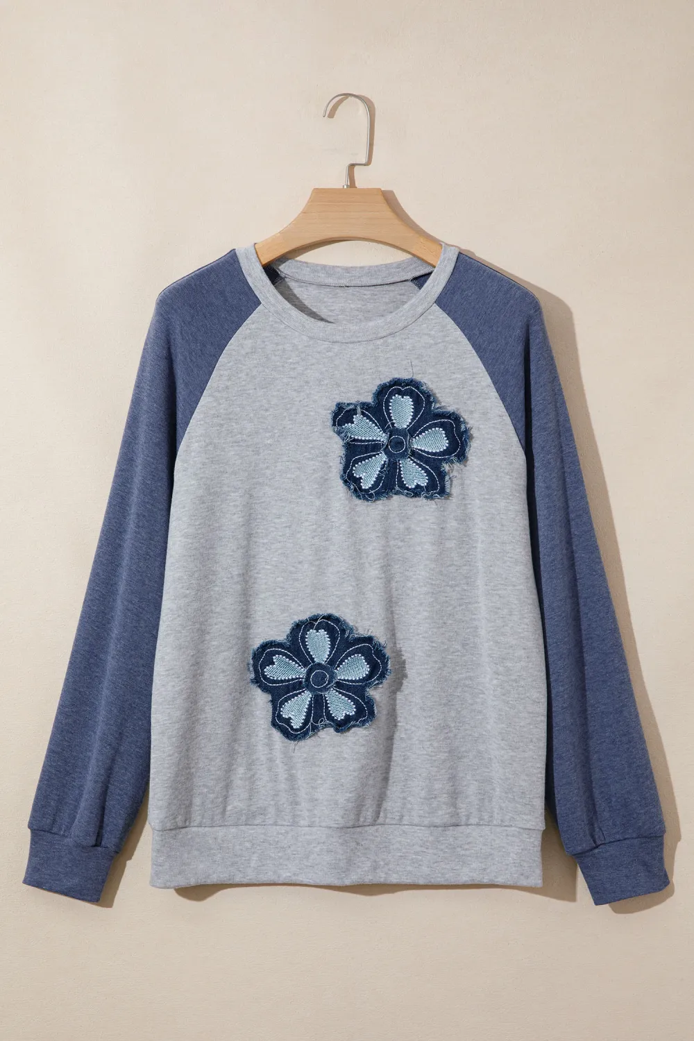 Dark Blue Block Flower Embroidered Top