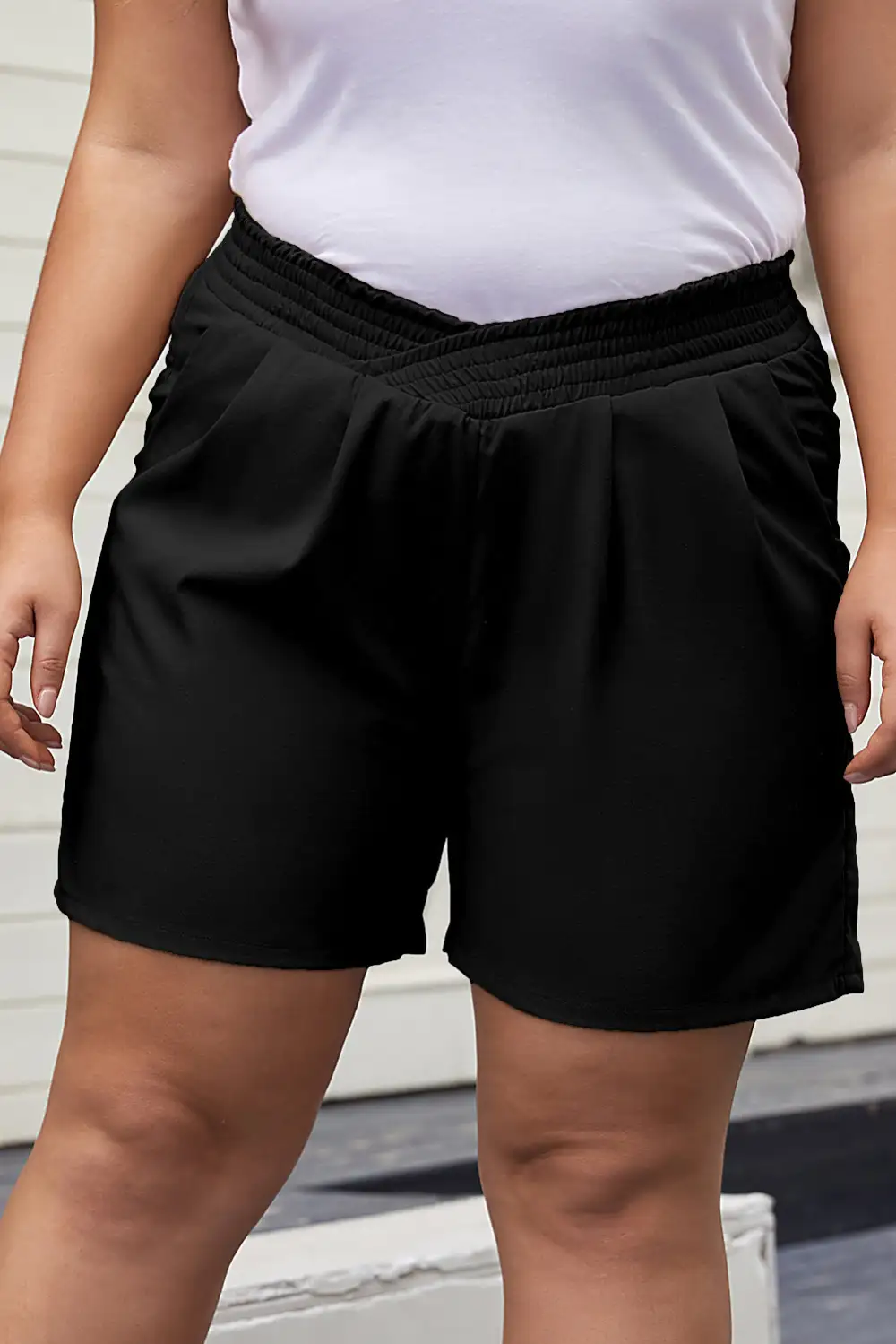 Black Plus Size Crossed Elastic Waist