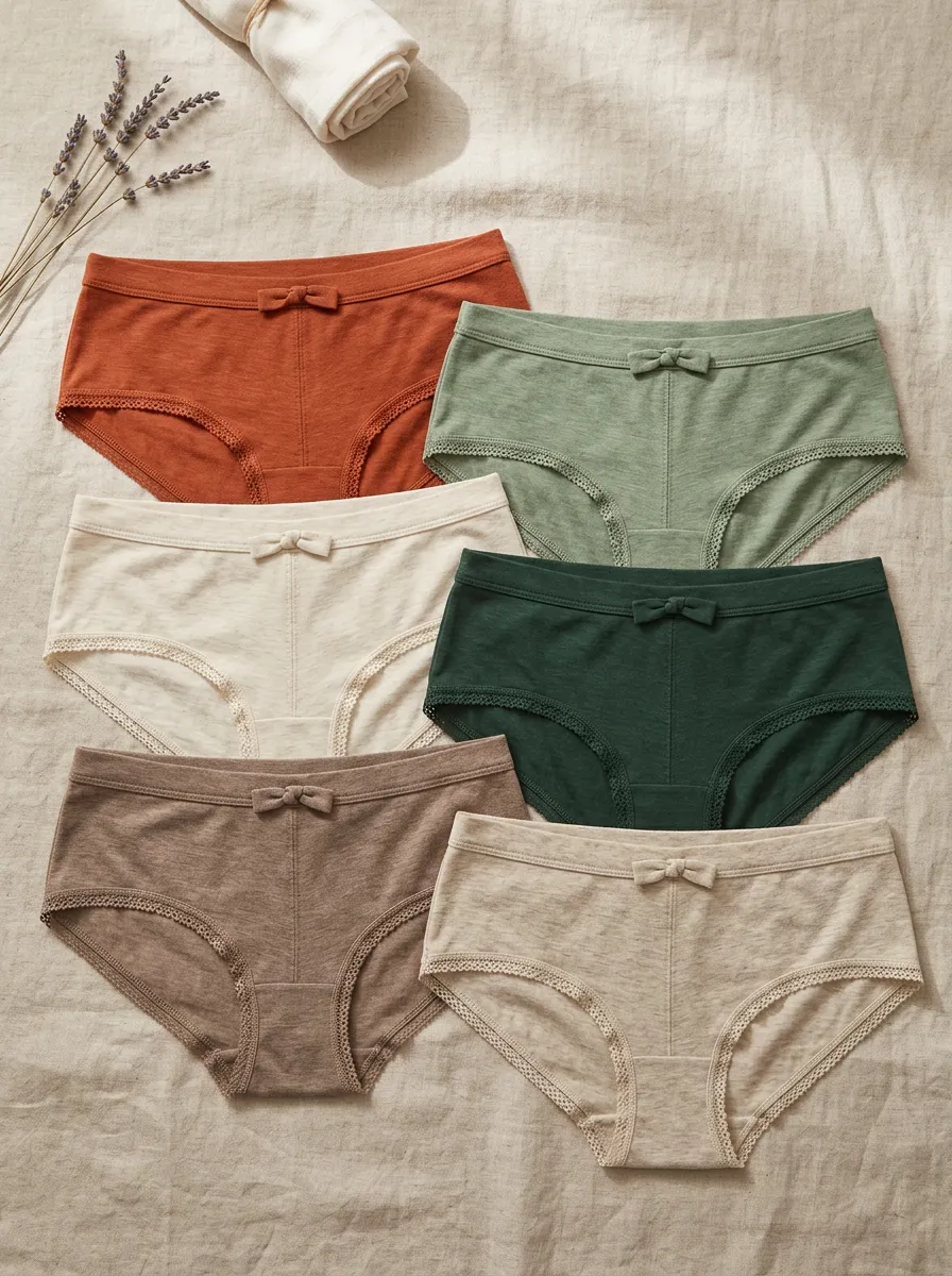 Women's Earth Tone Bowknot Lace Trim Cotton Panties Set