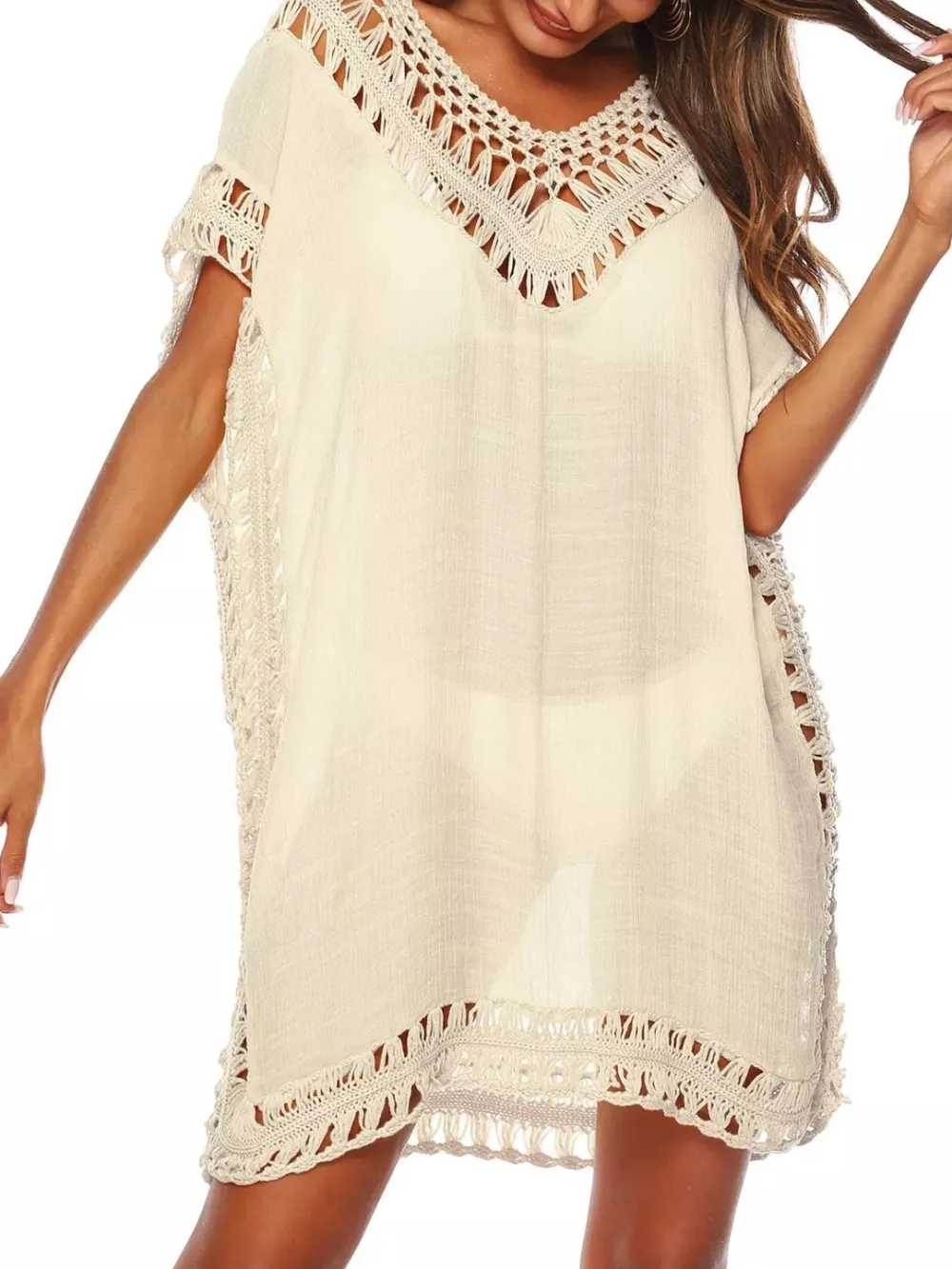 Crochet Trim V-neck Cover-up Dress