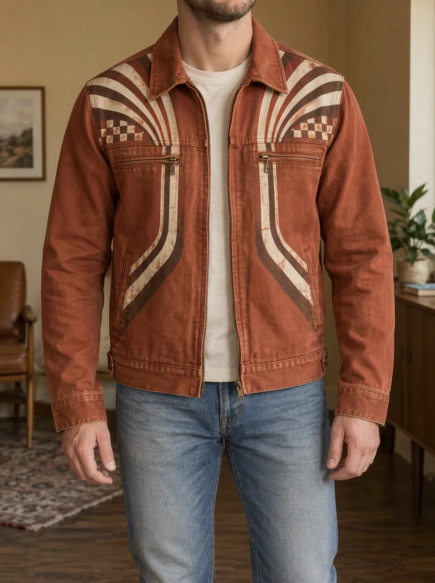 Men's Vintage Retro Geometric Checkered Rugged Journey Jacket