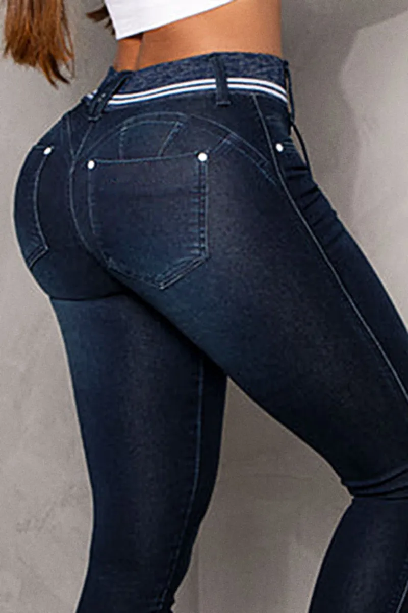 Double Button Drawstring Capris Jeans