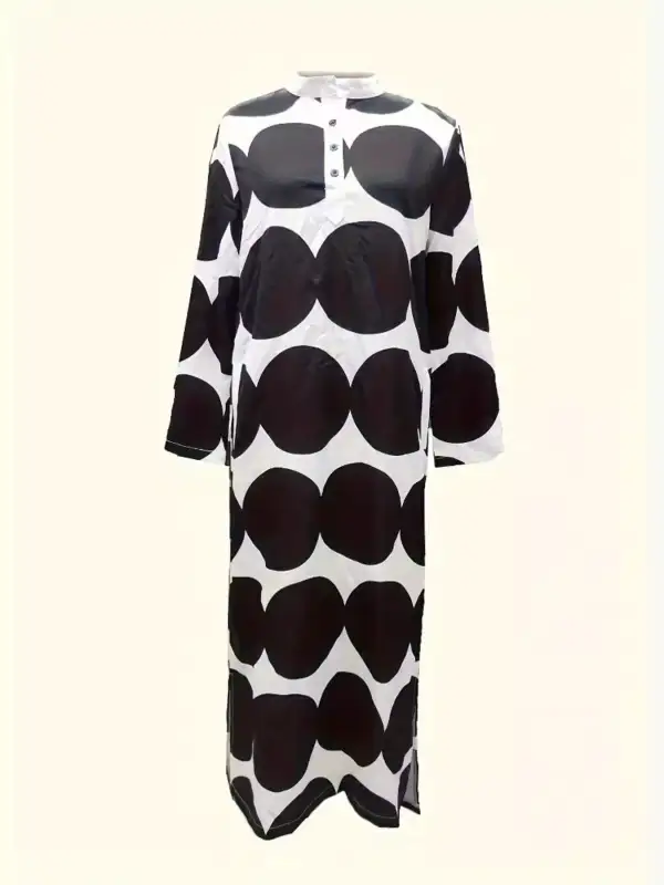 Polka Dot Printed Long Sleeve Midi Dress