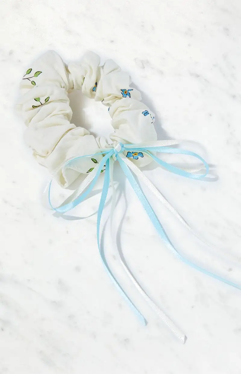 PacSun Blue Floral Bow Hair Scrunchie