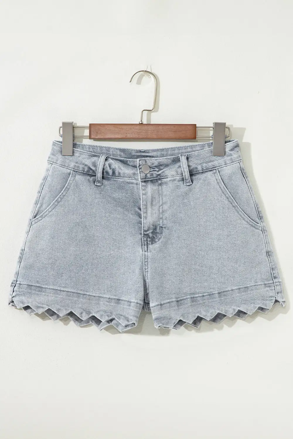 Dusk Blue Scalloped Hemline Acid Wash