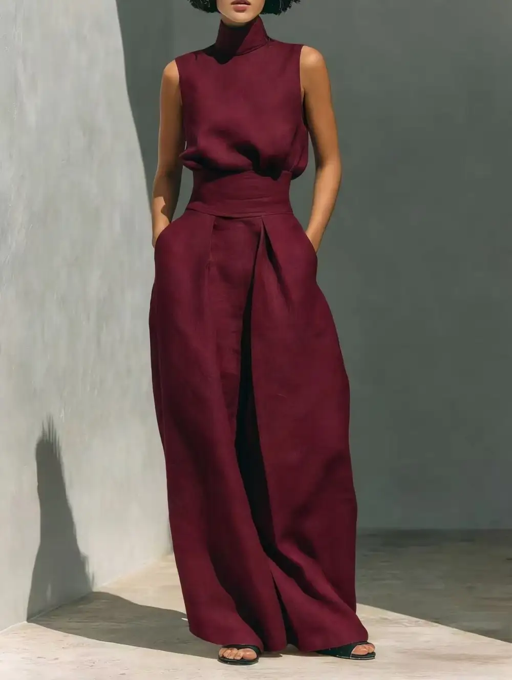 Classic Wide-Leg Sleeveless Linen Women's Matching Set