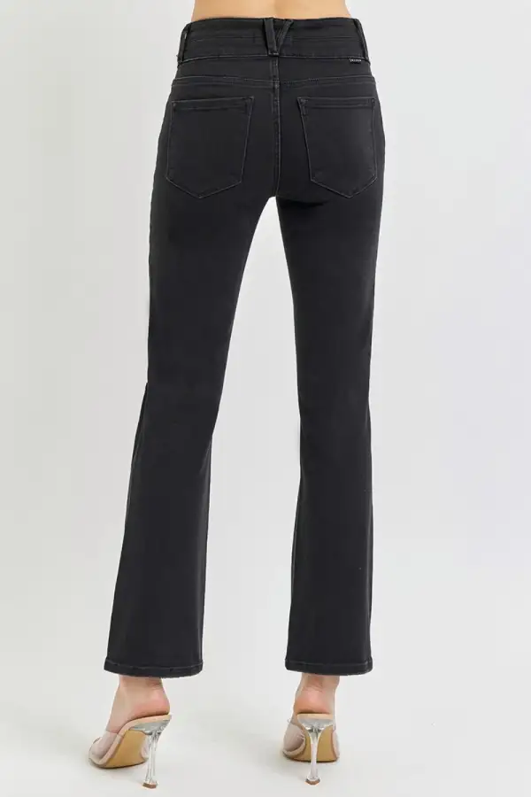 High Rise Wide Waistband Ankle Bootcut Denim Jeans