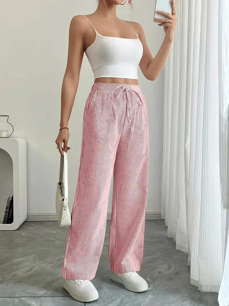 Classic Wide Leg Striped Trousers