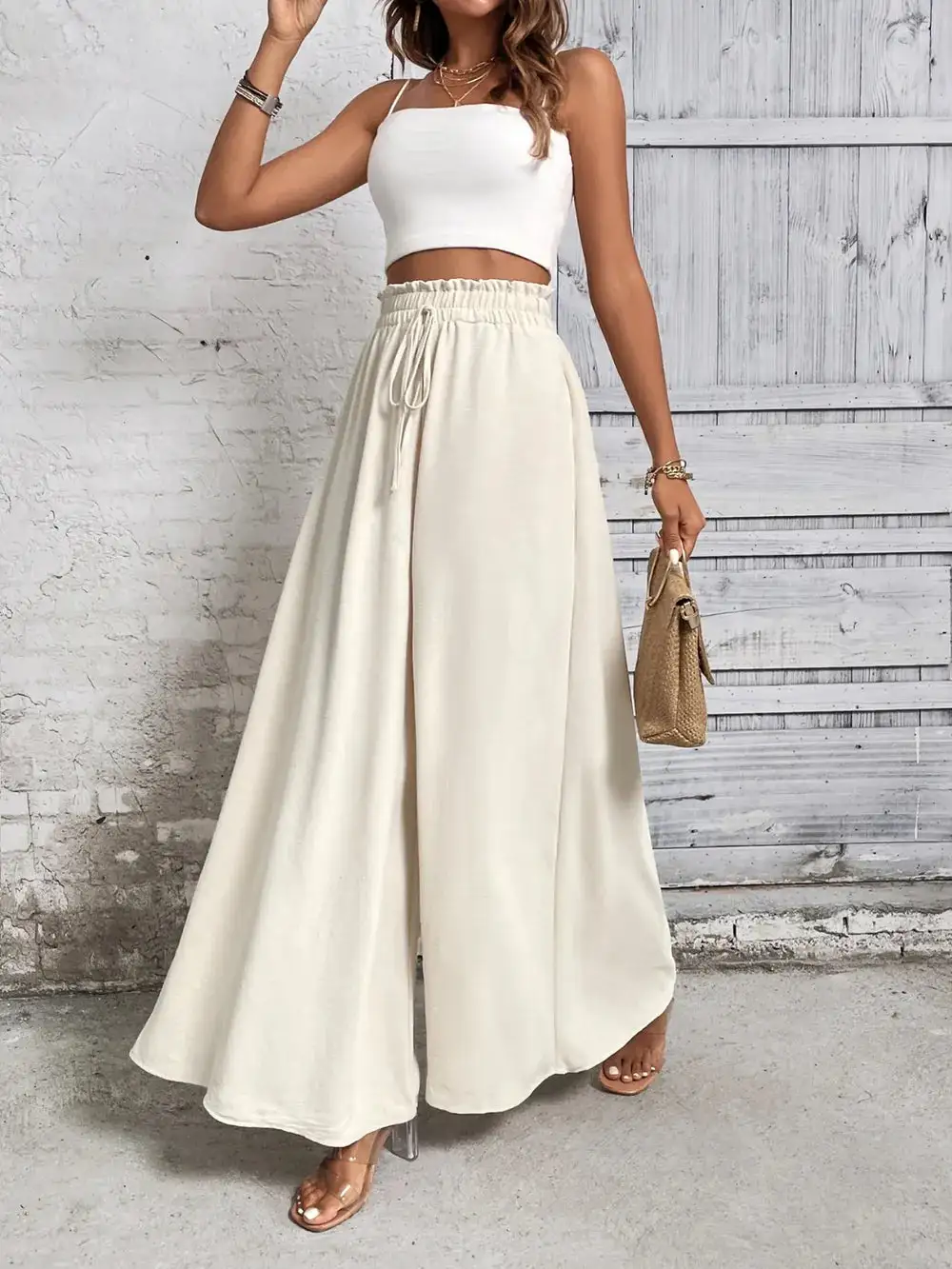Wide Leg High Waist Tie Waist Pants