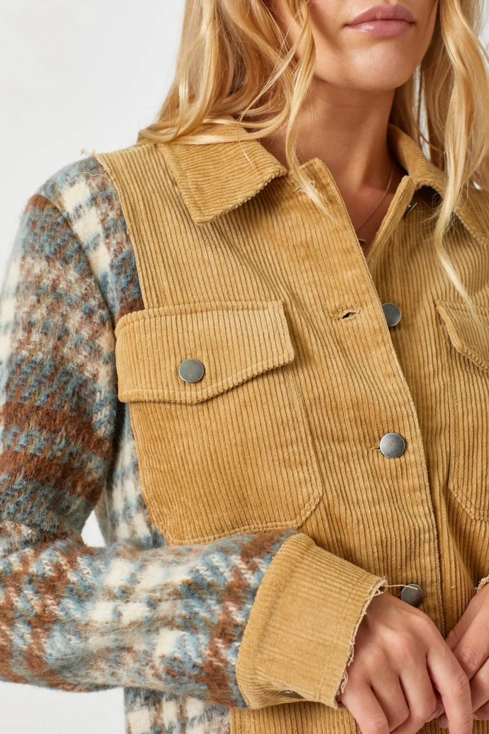 Corduroy Plaid Sleeve Jacket