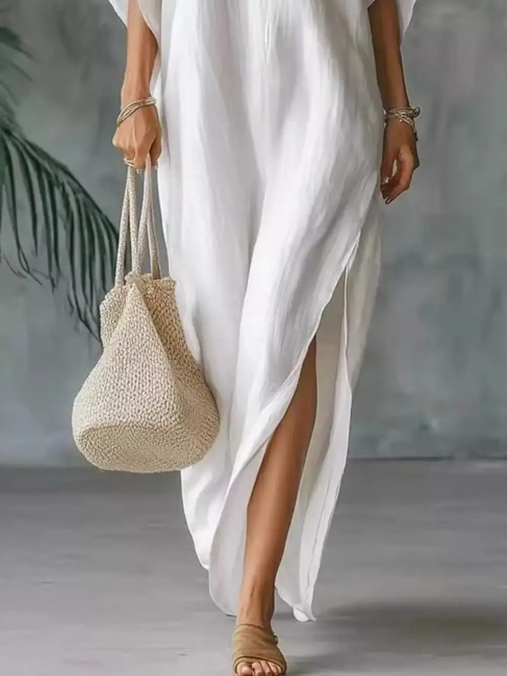 Full Size V Neck Maxi Dress With Side Slits Plus Size