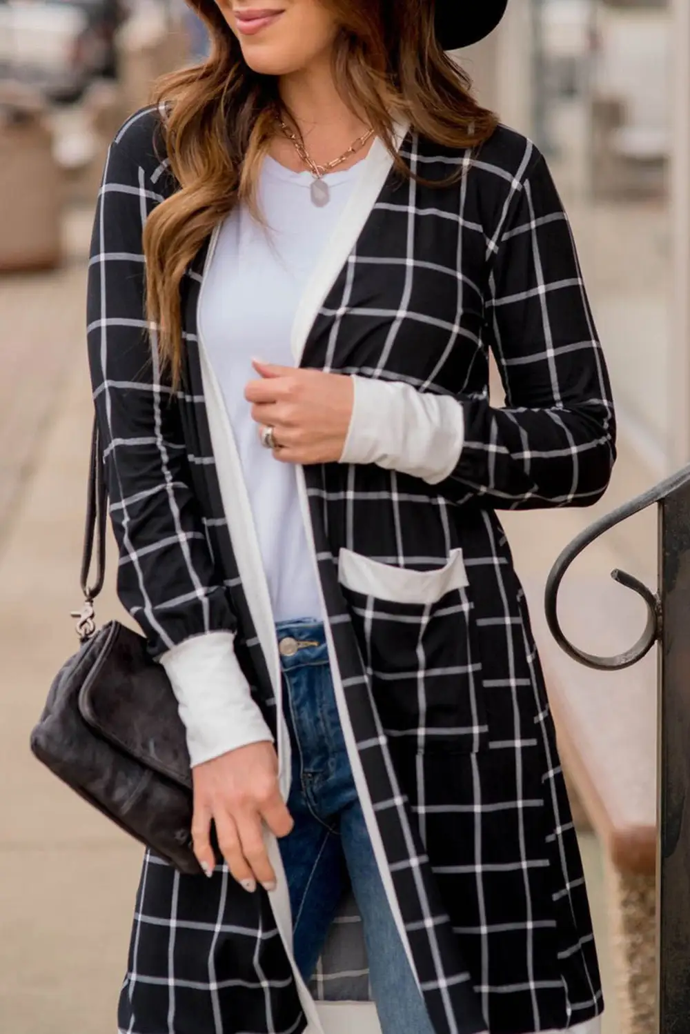 Easy Layer Checkered Pocketed Cardigan