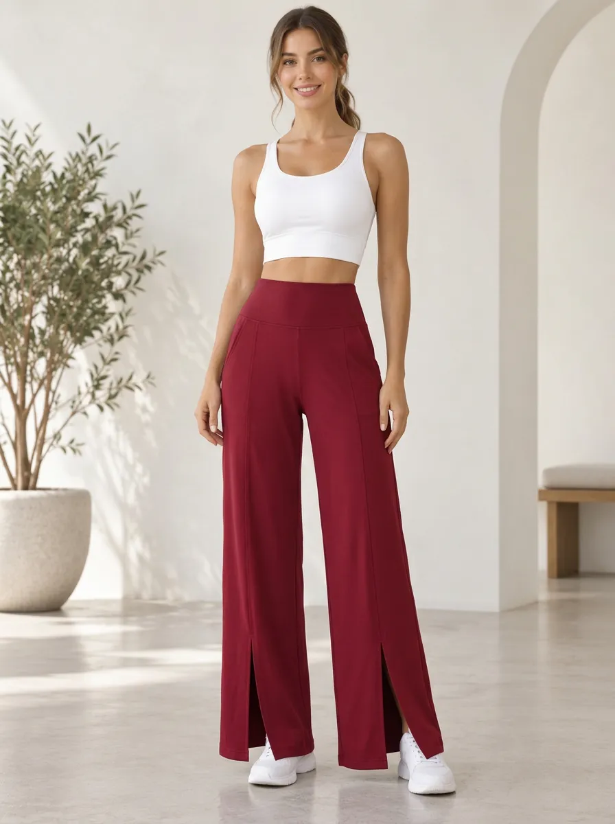 Women's Daily Training Wide Leg Side Slit Active Pants
