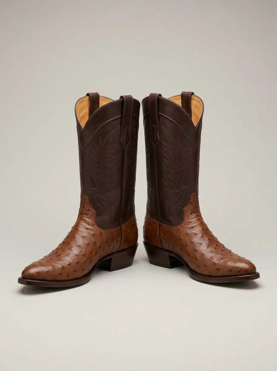 Men's Ostrich-Print Pointed-Toe Western Boots