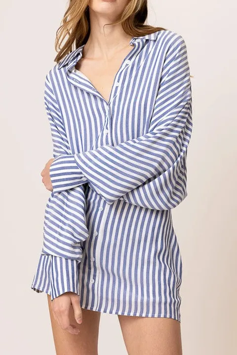 Blue White Stripe Oversized Shirt Dress