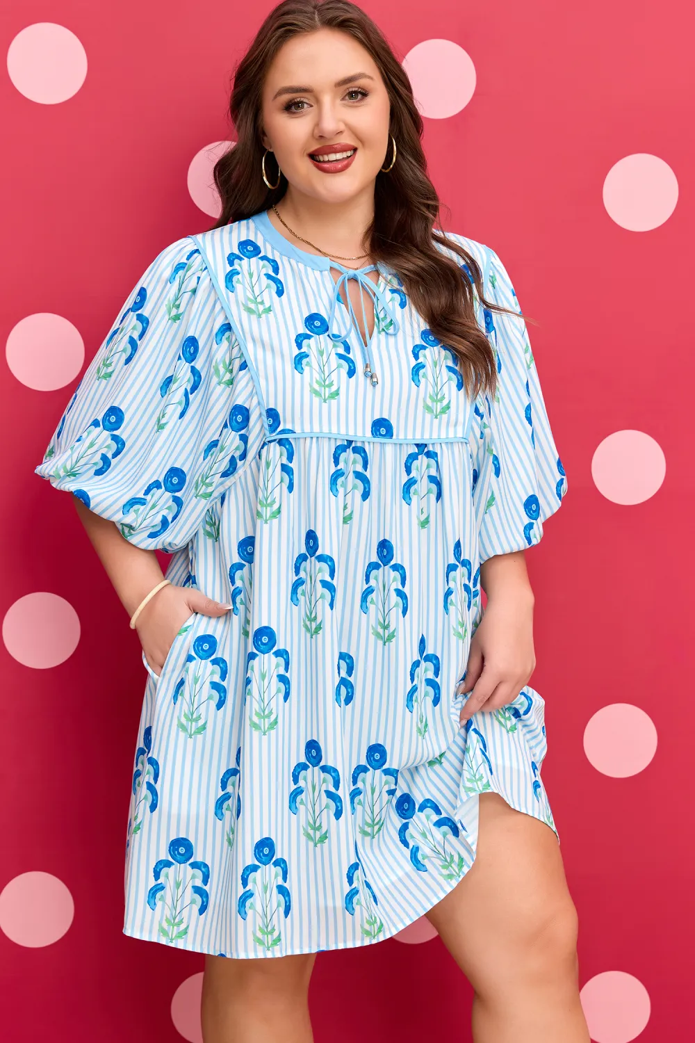 Blue Floral Plus Size Dress