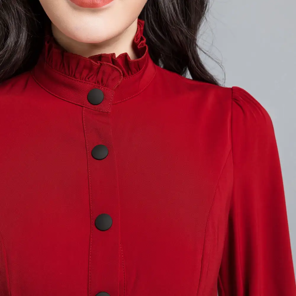 Polyester Fit And Flare A Line Long Sleeve Maxi Dress