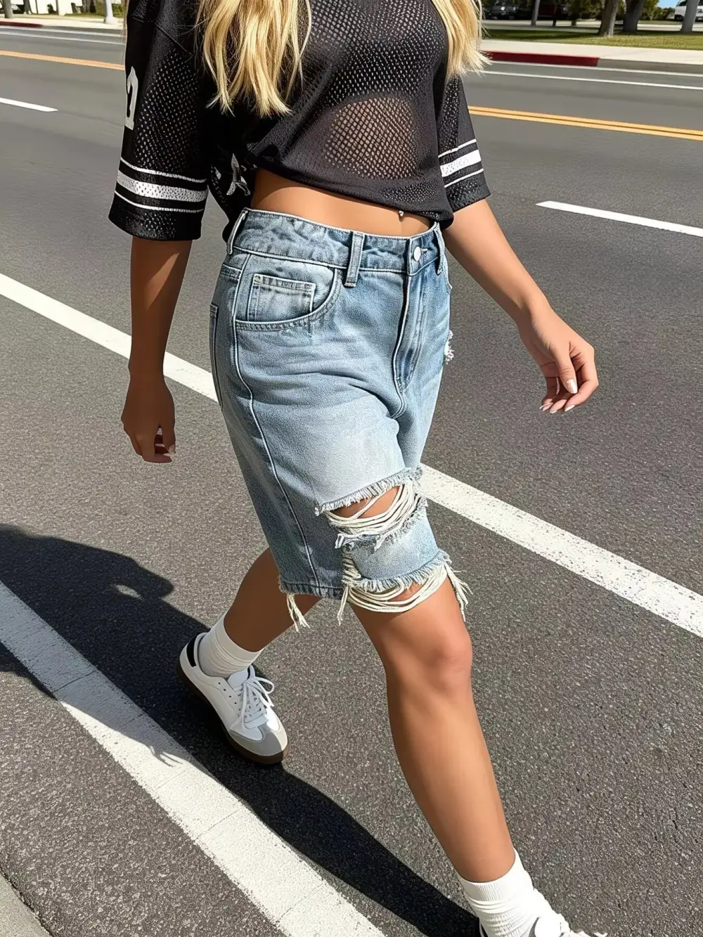 Refined Distressed Denim Shorts