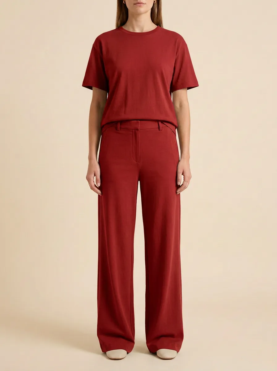 Women's Crewneck T-Shirt And Wide-Leg Trouser Matching Set