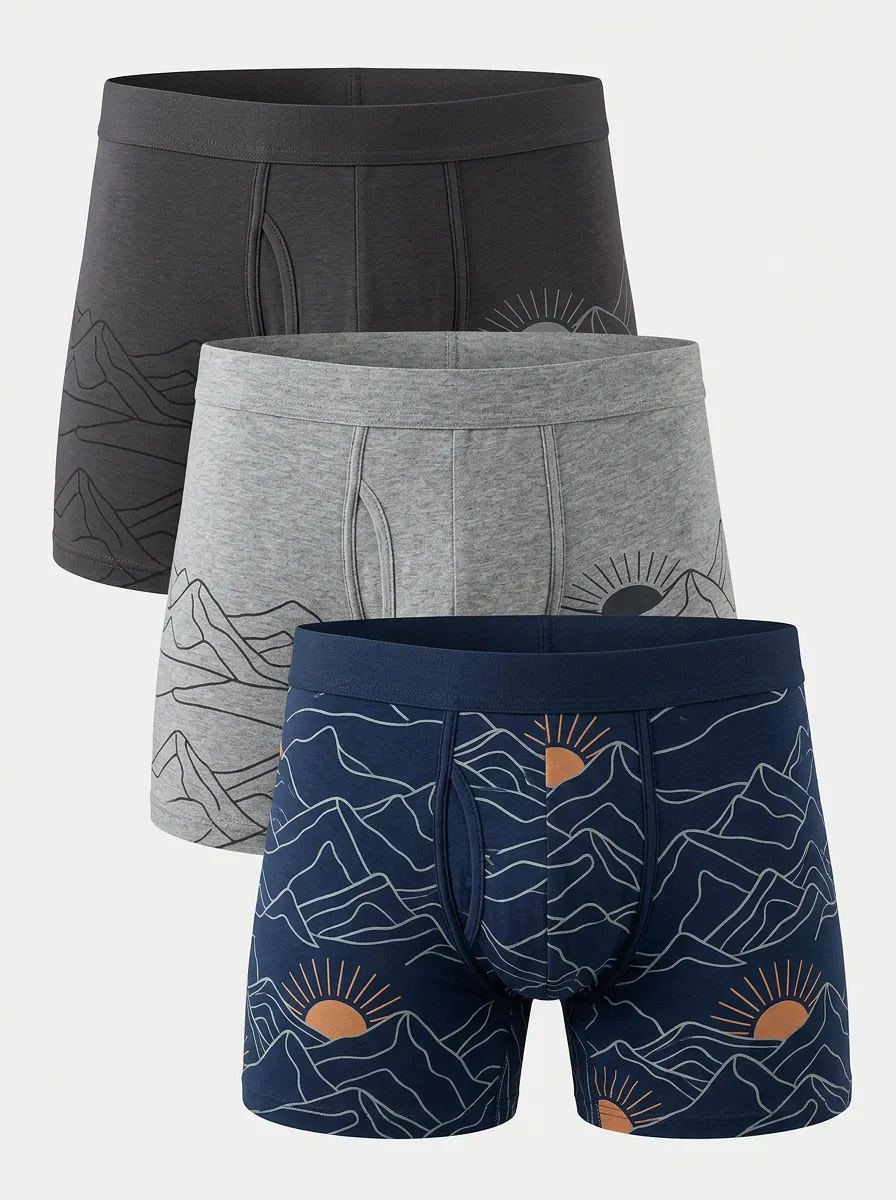 Men's 3-Pack Mountain-Sun Landscape Trunks
