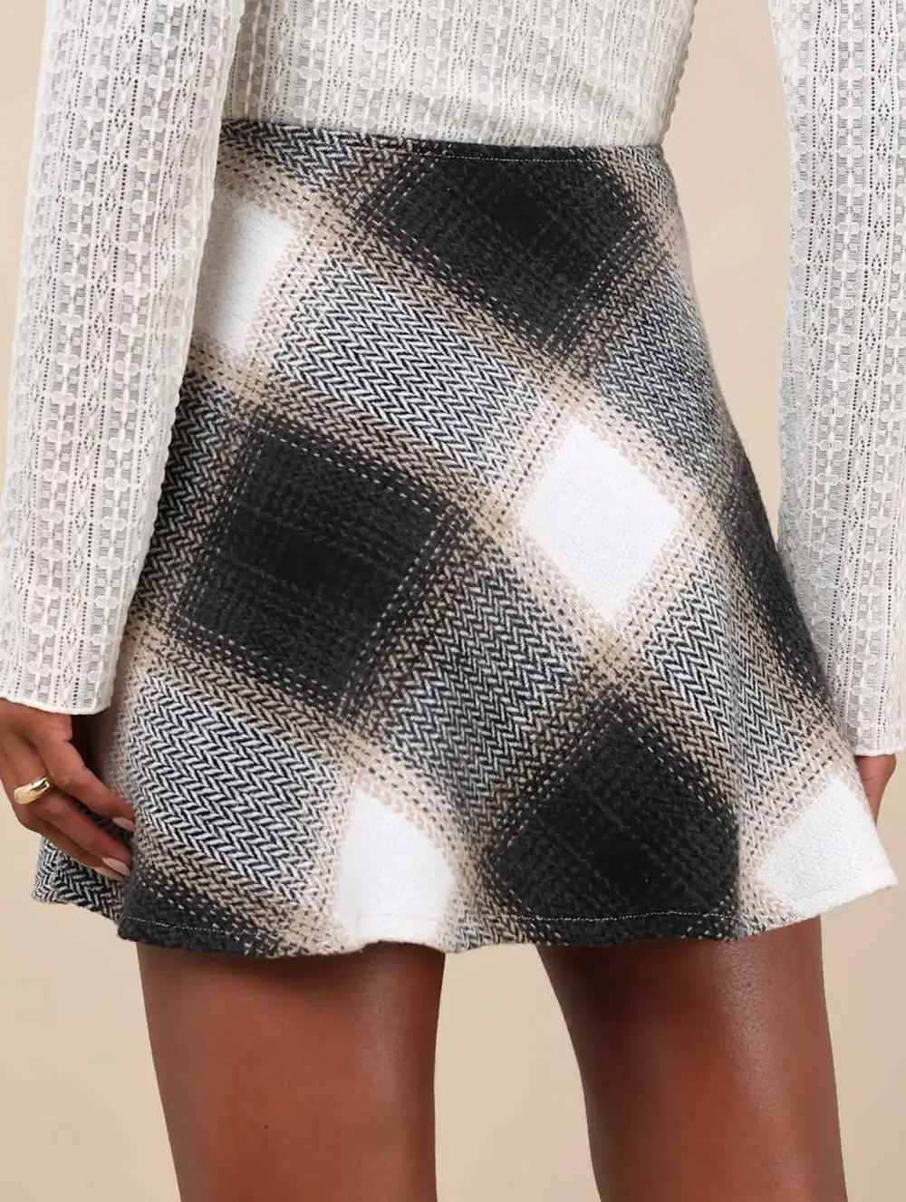 Plaid Zipper Detail High Waist A-Line Mini Skirt