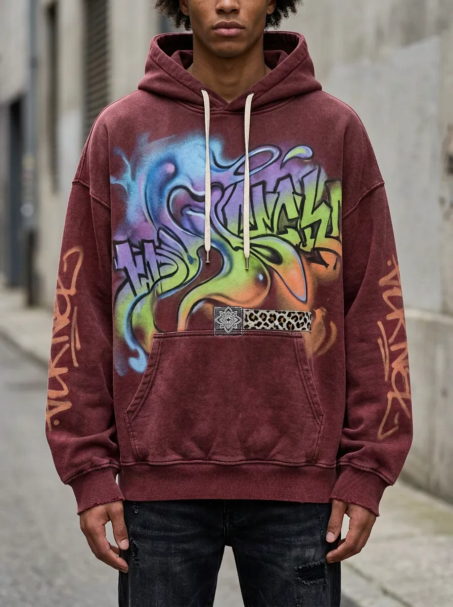 Men's Streetwear Graffiti Leopard Print Graphic Graphic Hoodie