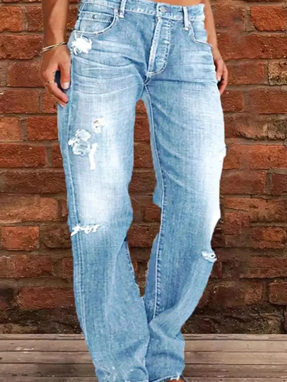 Floral Stretch Distressed Denim Jeans