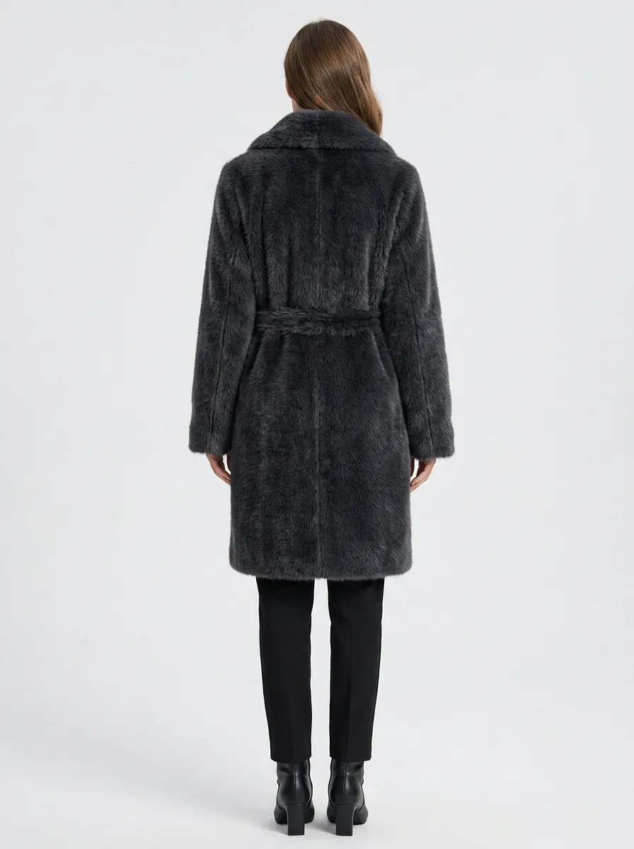 Urban Belted Faux Fur Coat