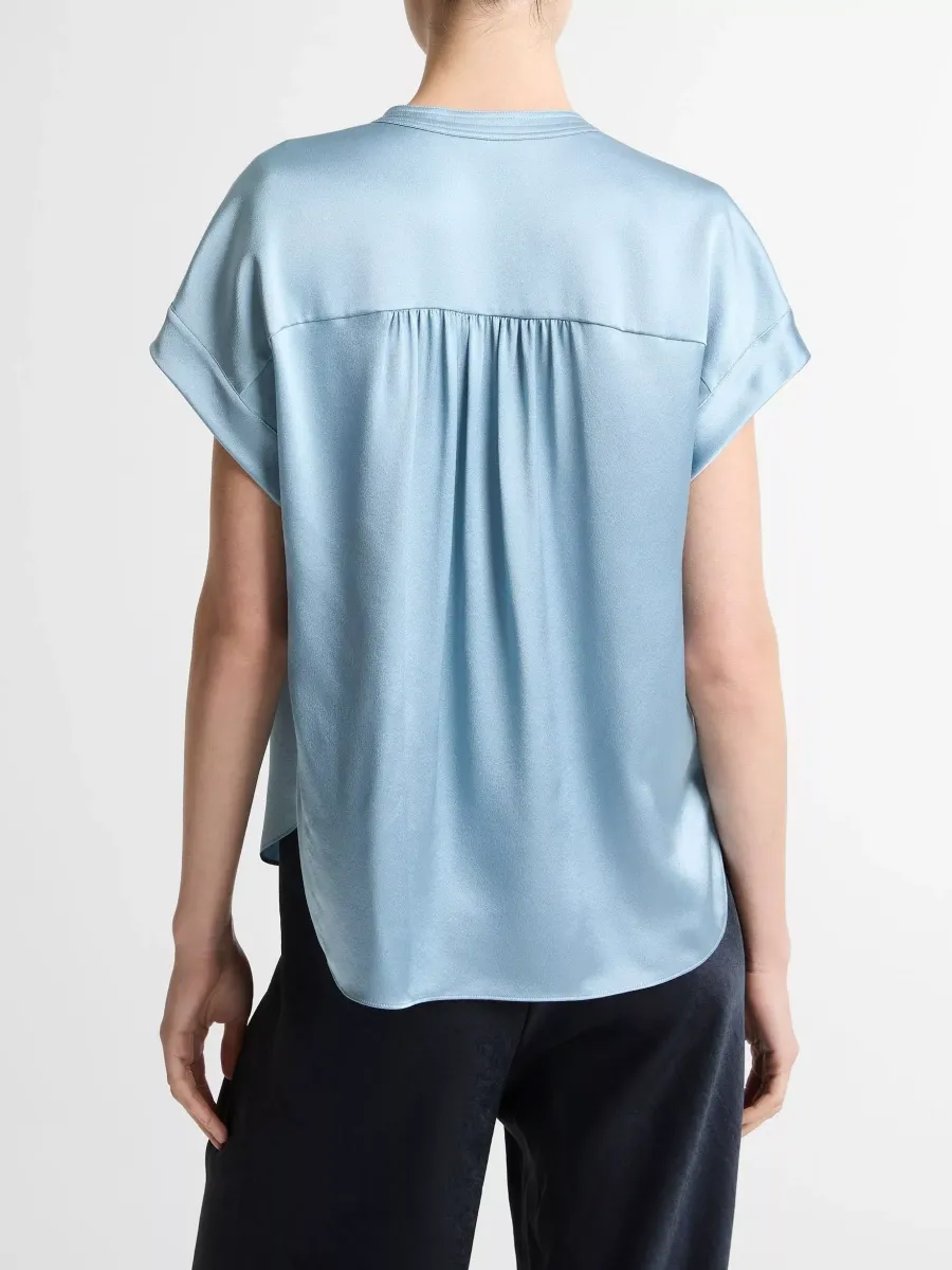 Soft Notched Cap Sleeve Blouse