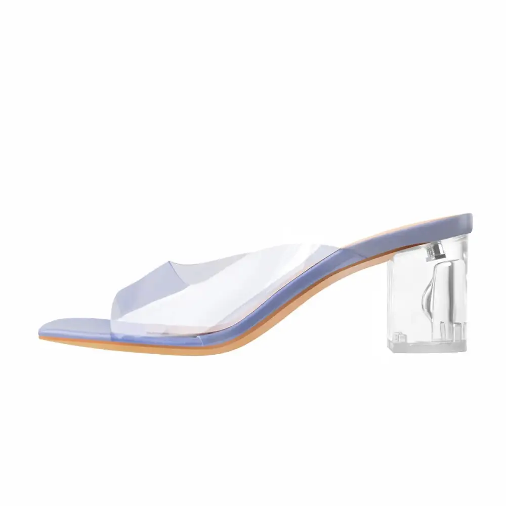 Transparent Chunky Heel Square Toe Mule Sandals