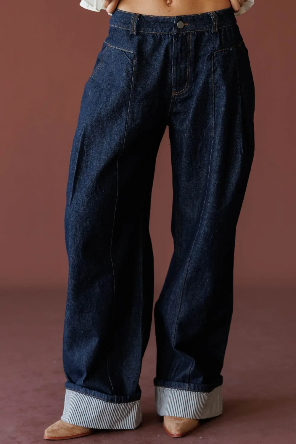 Cuffed Wide-Leg Jeans