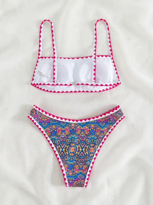 Crocheted Halterneck Tube Top Split Bikini Swim Set