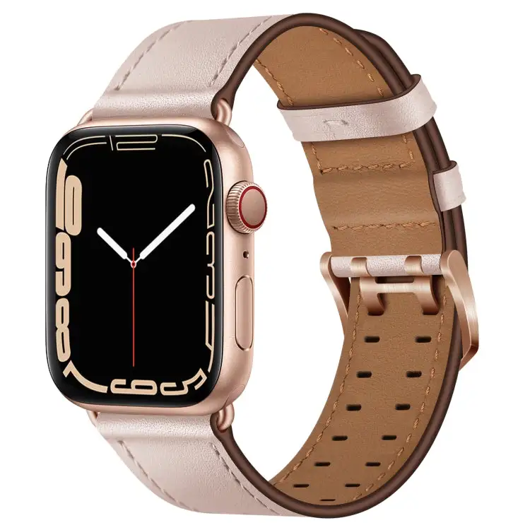 Double Buckles Leather Watch Band for Watch Series 9 & 8 & 7 41 mm / SE 3 & SE 2 & 6 & SE & 5 & 4 40 mm / 3 & 2 & 1 38 mm - Pink Sand