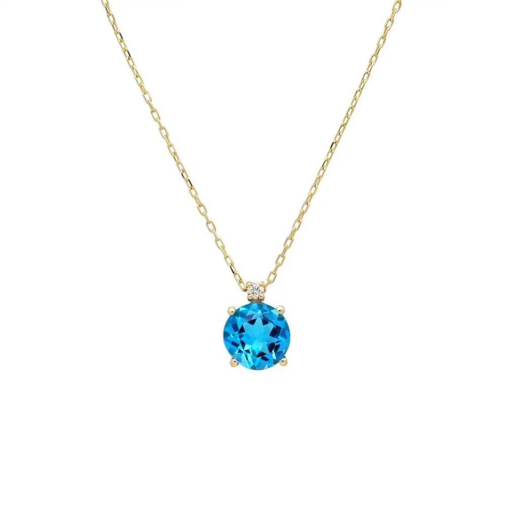 Dainty Diamond and Topaz Solitaire Necklace