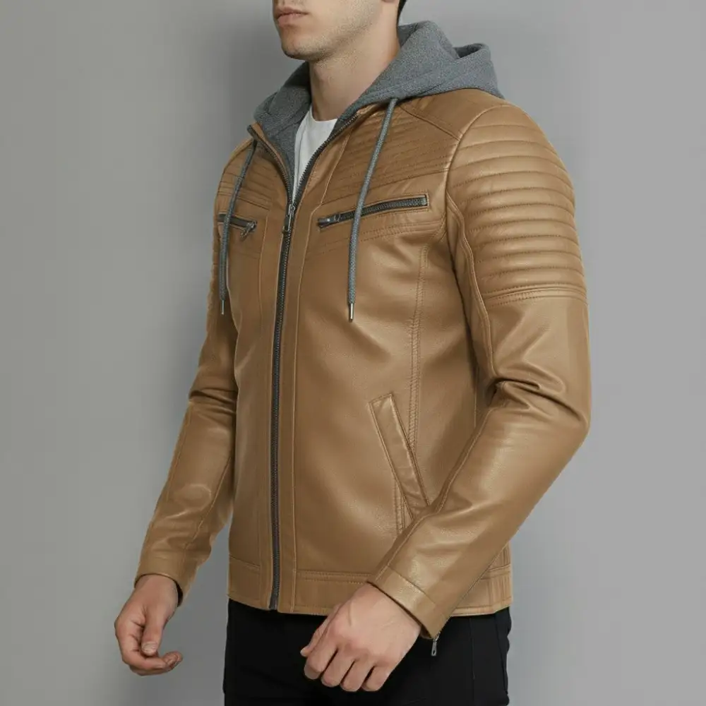 Leather Biker Hooded Jacket