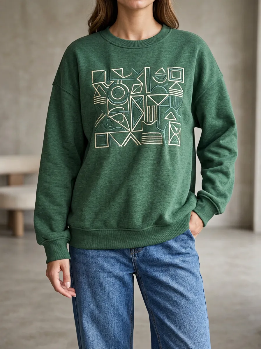 Women's Printed Geometric Crewneck Sweatshirt