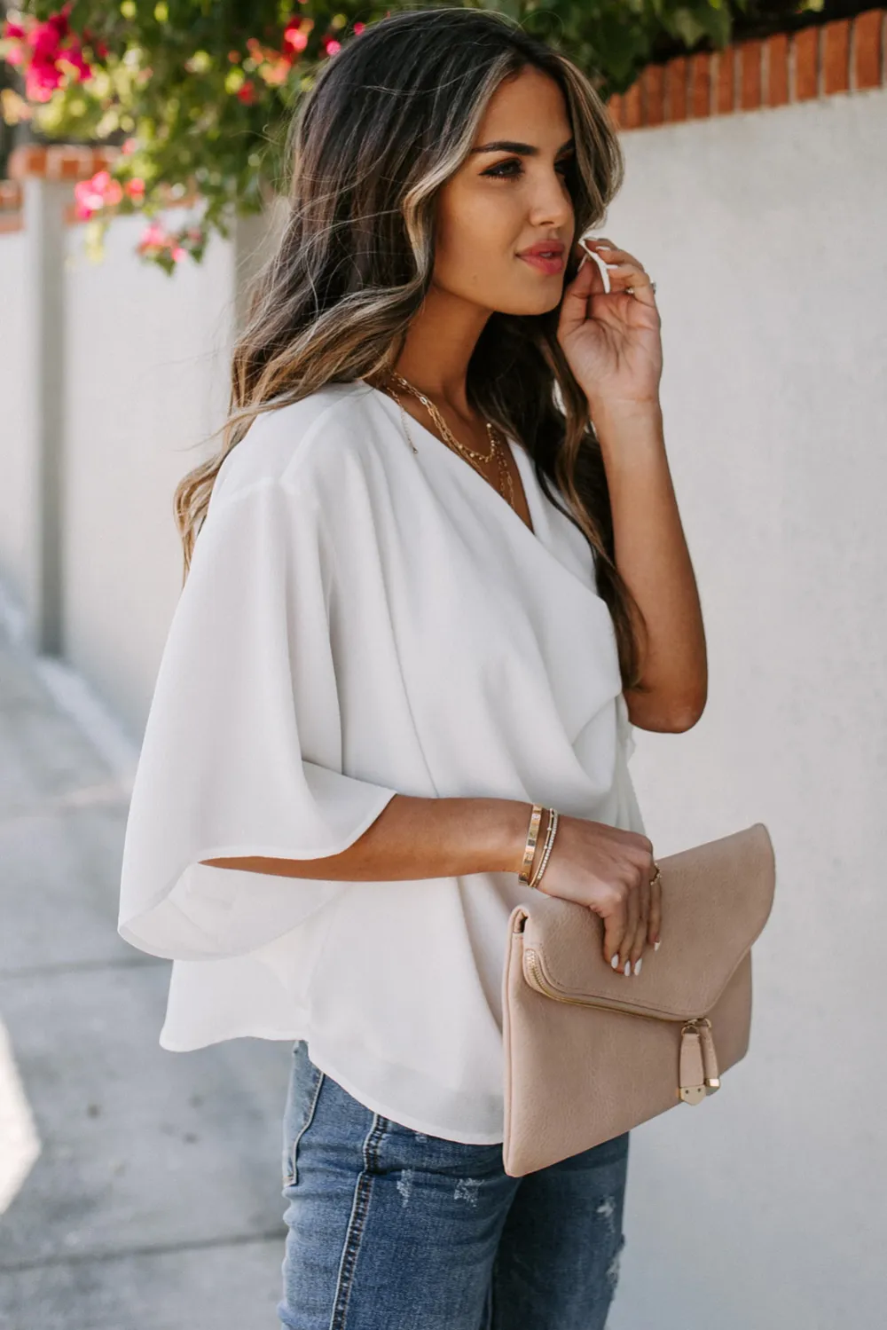 White Draped Blouse