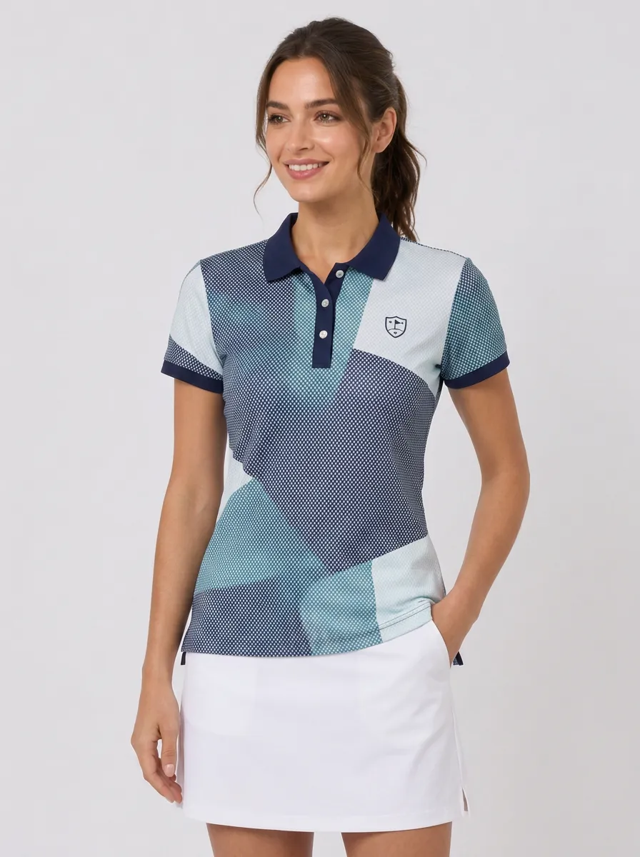 Women's Golf Sport Geometric Polka Dot Printed Polo Shirt
