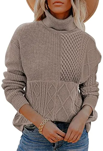 Women's Cable Knit Turtleneck Pullover Sweater