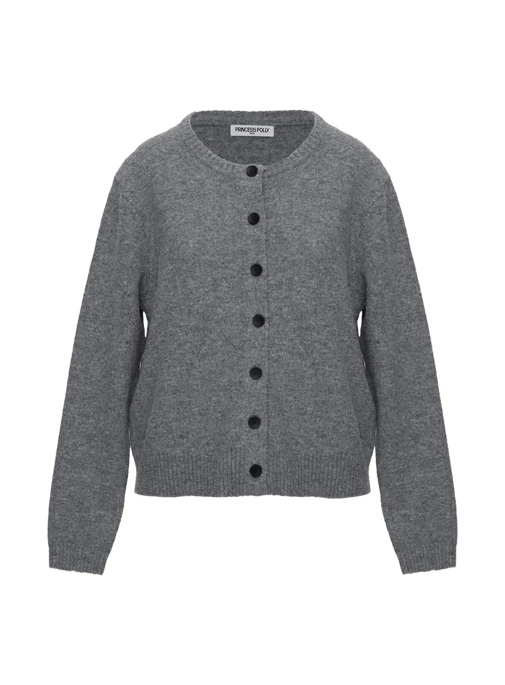 Gray Ruched Button-Up Knit Cardigan