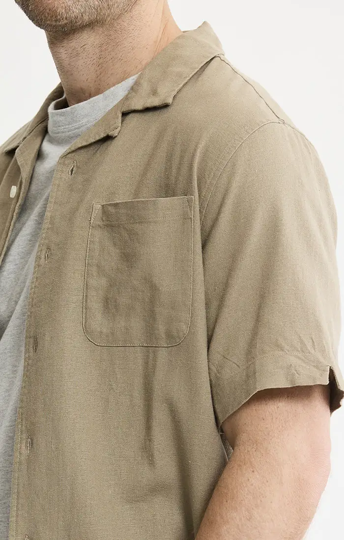 Linen Blend Short Sleeve Camp Shirt