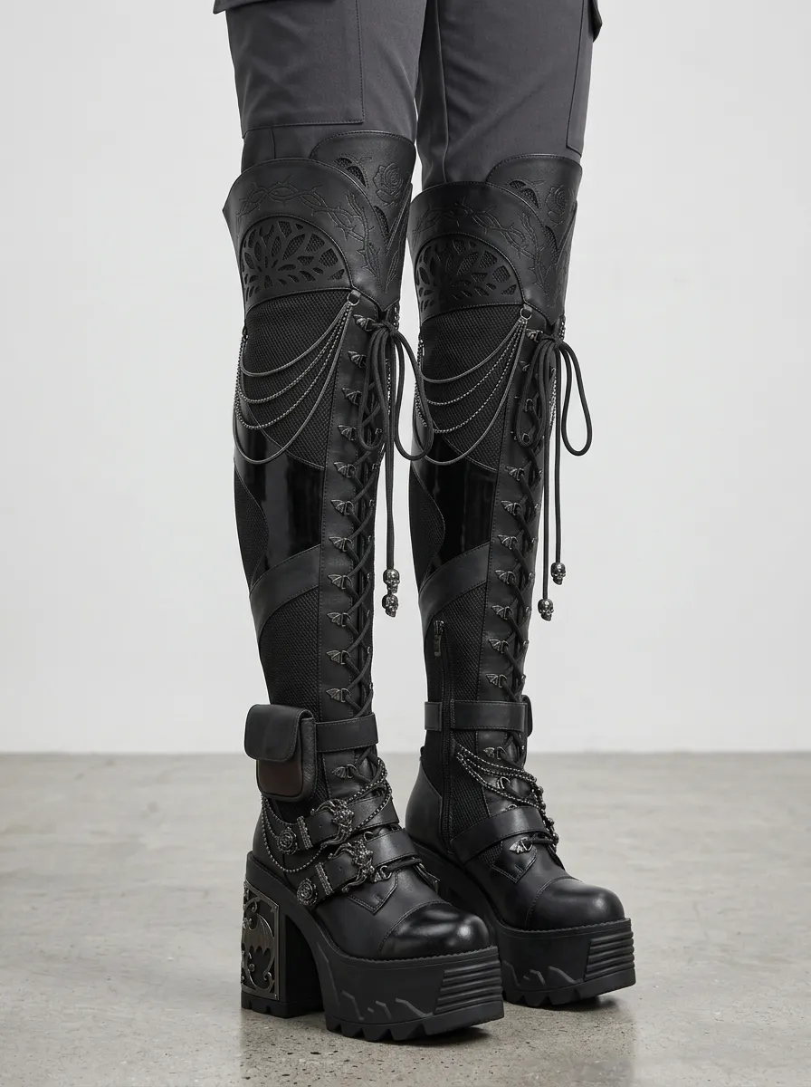 Darkwear Skull Lace Lace-Up Statement Women's Gothic Platform Boots