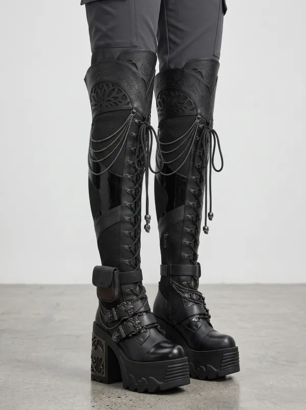 Darkwear Skull Lace Lace-Up Statement Women's Gothic Platform Boots