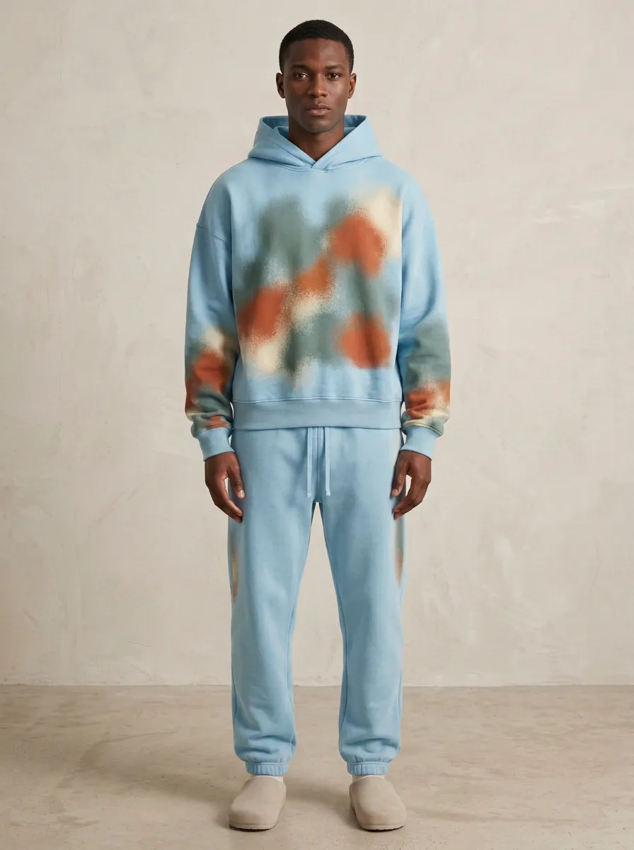 Men's Streetwear Spray Paint Printed Hoodie Sweatpants Set