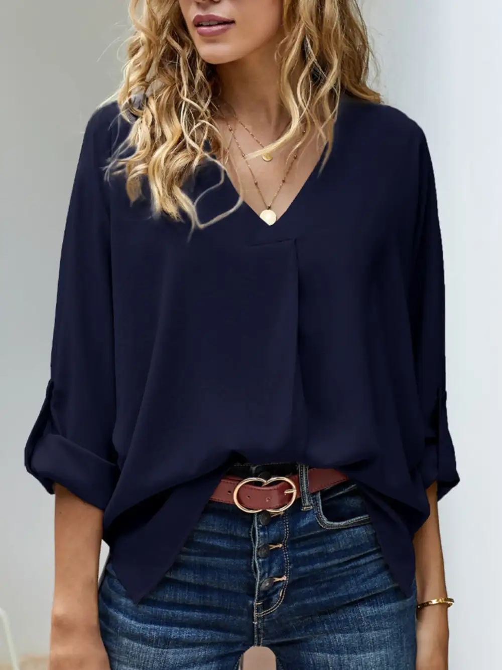 Elegant V-Neck Long Sleeve Blouse