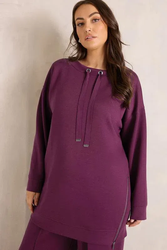 Berry Red Luxe Zip Detail Sweatshirt